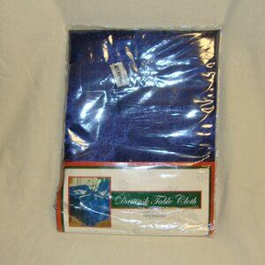 Blue Snowman Xmas Damask Table Cover Cloth Polyester Oblong Tablecloth 60 x 84